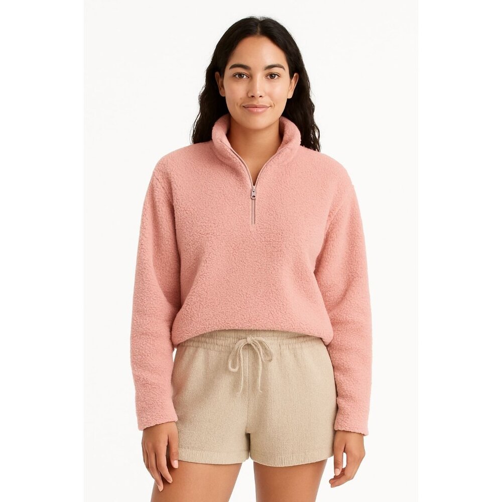 DYI Women's 1/2 Zip Fuzzy Fleece Sweater Blush Pink Size Large